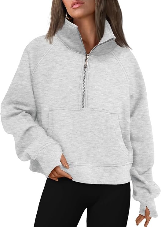 AUTOMET Sudaderas con media cremallera para mujer, sudadera corta de vellón con cremallera de un cuarto, sudaderas con capucha para el otoño, a la moda, conjuntos, ropa